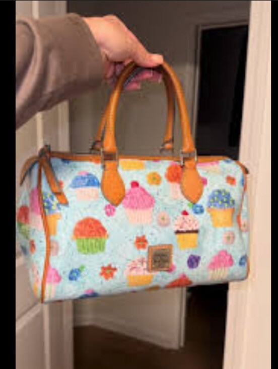 Dooney & Bourke Handbags - DOONEY & BOURKE  LEATHER RETIRED Cupcake Print Bostonl Handbag with Tan Trim